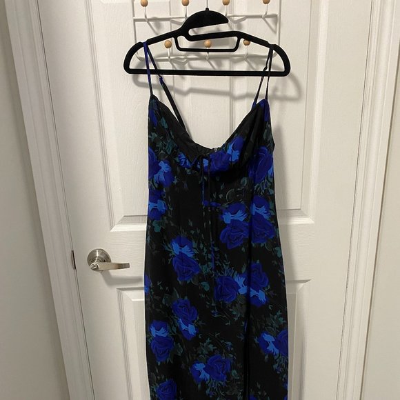 Navy Floral Midi Dress, Size M - Picture 3 of 5